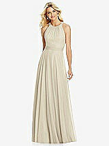 Front View Thumbnail - Champagne Cross Strap Open-Back Halter Maxi Dress