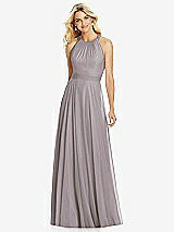 Front View Thumbnail - Cashmere Gray Cross Strap Open-Back Halter Maxi Dress