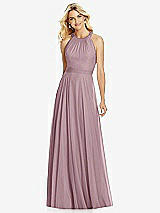 Front View Thumbnail - Dusty Rose Cross Strap Open-Back Halter Maxi Dress