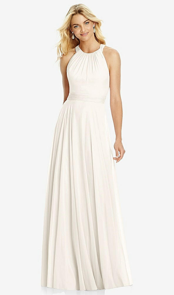 Front View - Ivory Cross Strap Open-Back Halter Maxi Dress