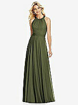 Front View Thumbnail - Olive Green Cross Strap Open-Back Halter Maxi Dress