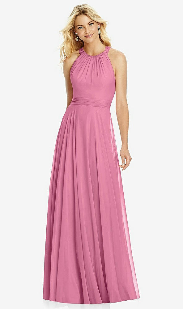 Front View - Orchid Pink Cross Strap Open-Back Halter Maxi Dress