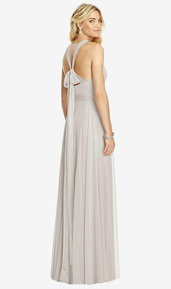 Back View - Oyster Cross Strap Open-Back Halter Maxi Dress