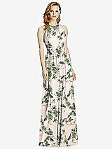 Front View Thumbnail - Palm Beach Print Cutout Open-Back Shirred Halter Maxi Dress