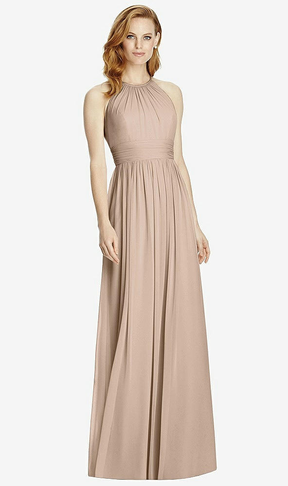 Front View - Topaz Cutout Open-Back Shirred Halter Maxi Dress