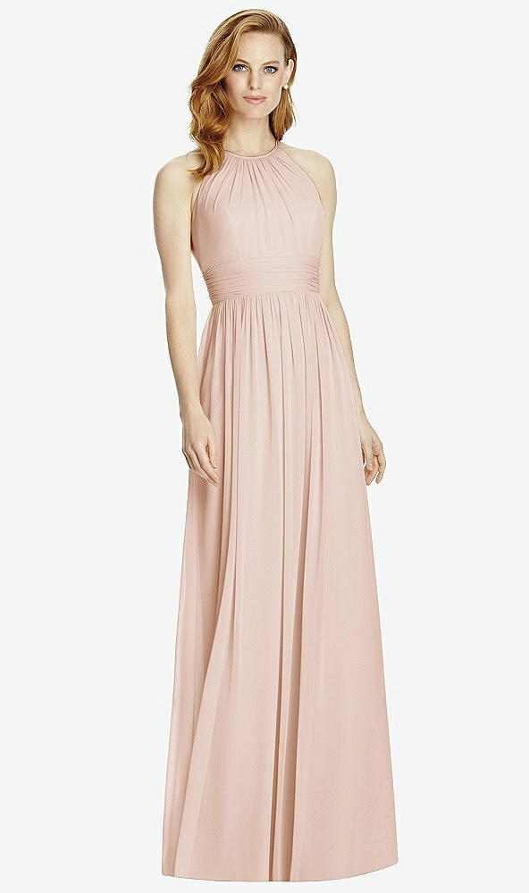 Front View - Cameo Cutout Open-Back Shirred Halter Maxi Dress