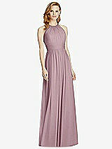 Front View Thumbnail - Dusty Rose Cutout Open-Back Shirred Halter Maxi Dress