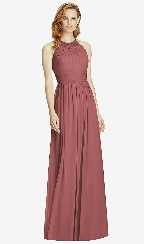 Front View - English Rose Cutout Open-Back Shirred Halter Maxi Dress