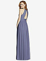 Rear View Thumbnail - French Blue Cutout Open-Back Shirred Halter Maxi Dress