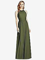 Front View Thumbnail - Olive Green Cutout Open-Back Shirred Halter Maxi Dress