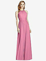Front View Thumbnail - Orchid Pink Cutout Open-Back Shirred Halter Maxi Dress