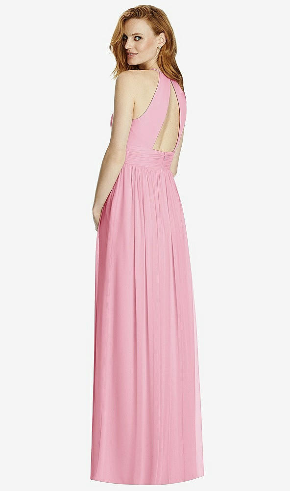 Back View - Peony Pink Cutout Open-Back Shirred Halter Maxi Dress