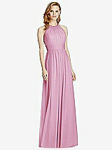 Front View Thumbnail - Powder Pink Cutout Open-Back Shirred Halter Maxi Dress