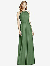 Front View Thumbnail - Vineyard Green Cutout Open-Back Shirred Halter Maxi Dress