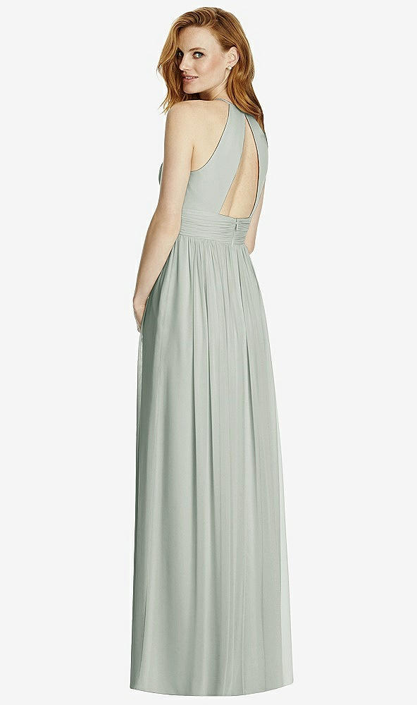 Back View - Willow Green Cutout Open-Back Shirred Halter Maxi Dress