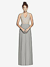 Front View Thumbnail - Chelsea Gray & Cameo Studio Design Collection 4512 Full Length Halter Top Bridesmaid Dress