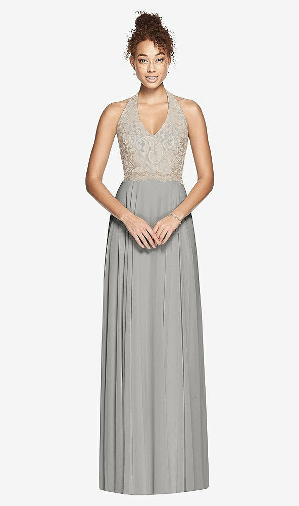Front View - Chelsea Gray & Cameo Studio Design Collection 4512 Full Length Halter Top Bridesmaid Dress