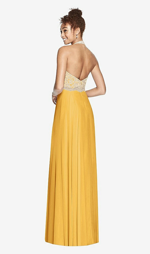 Back View - NYC Yellow & Cameo Studio Design Collection 4512 Full Length Halter Top Bridesmaid Dress