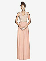 Front View Thumbnail - Pale Peach & Cameo Studio Design Collection 4512 Full Length Halter Top Bridesmaid Dress