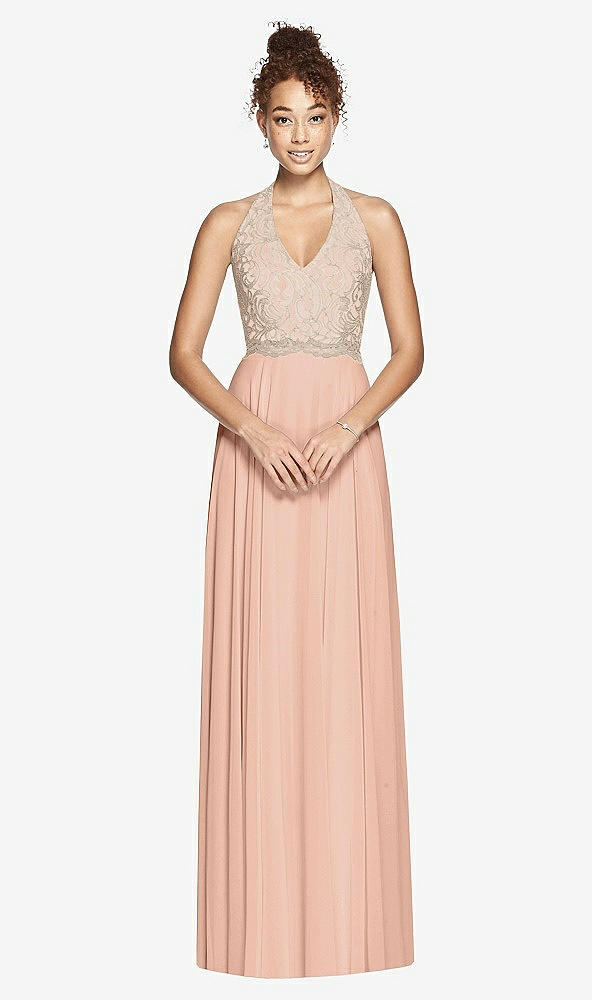 Front View - Pale Peach & Cameo Studio Design Collection 4512 Full Length Halter Top Bridesmaid Dress