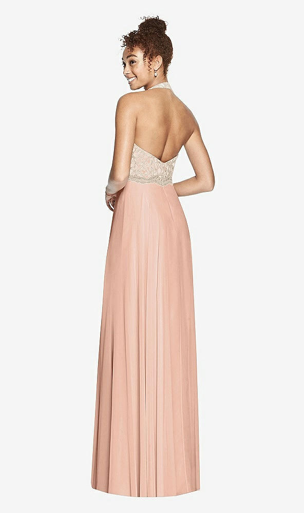 Back View - Pale Peach & Cameo Studio Design Collection 4512 Full Length Halter Top Bridesmaid Dress
