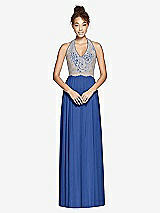 Front View Thumbnail - Classic Blue & Cameo Studio Design Collection 4512 Full Length Halter Top Bridesmaid Dress