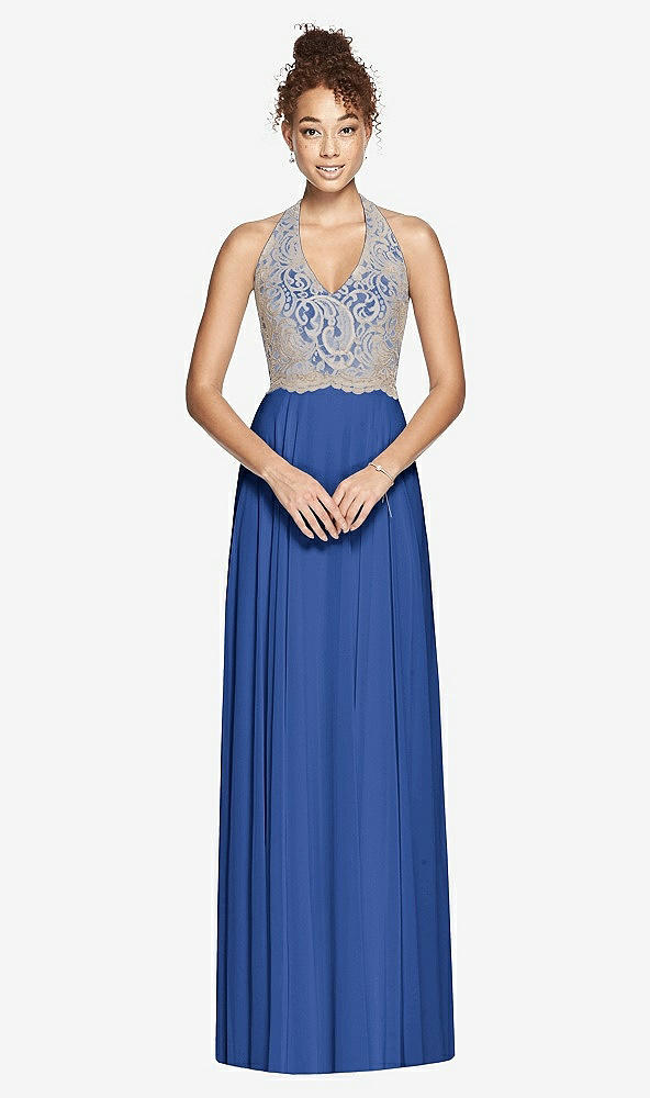 Front View - Classic Blue & Cameo Studio Design Collection 4512 Full Length Halter Top Bridesmaid Dress