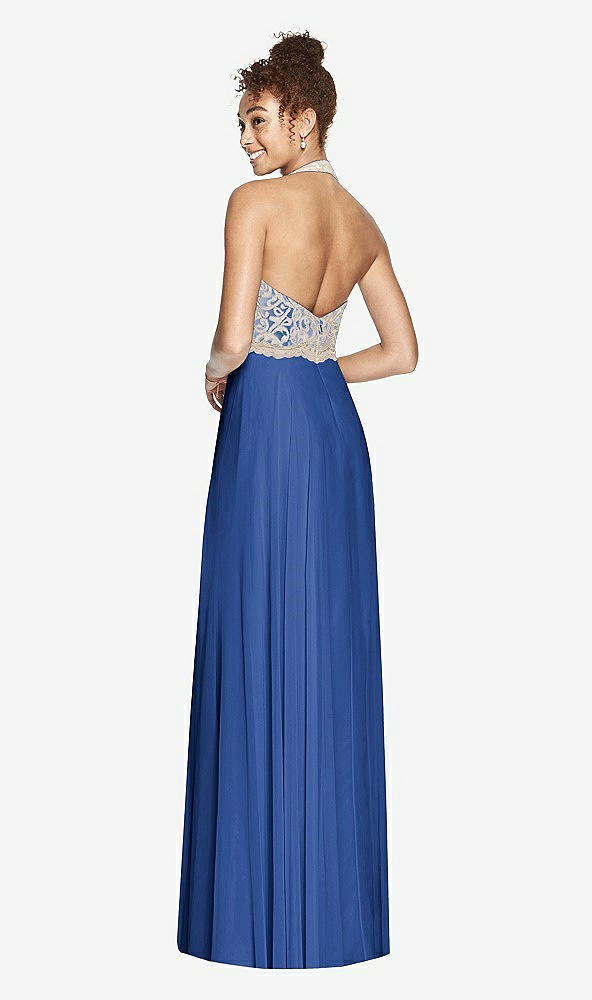 Back View - Classic Blue & Cameo Studio Design Collection 4512 Full Length Halter Top Bridesmaid Dress