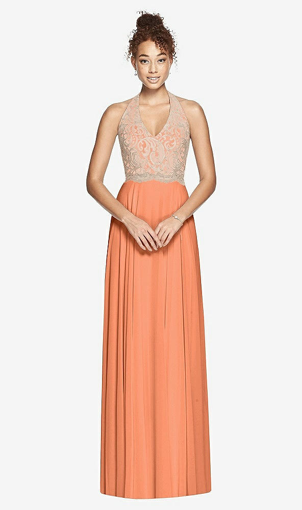 Front View - Sweet Melon & Cameo Studio Design Collection 4512 Full Length Halter Top Bridesmaid Dress