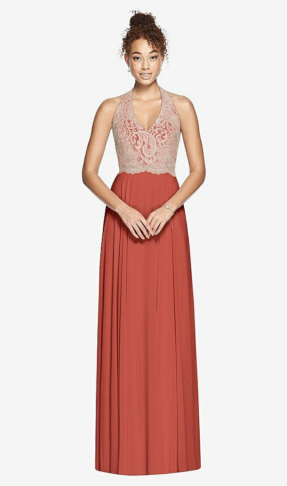 Front View - Amber Sunset & Cameo Studio Design Collection 4512 Full Length Halter Top Bridesmaid Dress