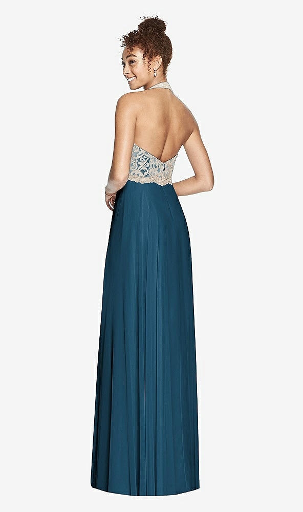 Back View - Atlantic Blue & Cameo Studio Design Collection 4512 Full Length Halter Top Bridesmaid Dress