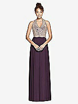 Front View Thumbnail - Aubergine & Cameo Studio Design Collection 4512 Full Length Halter Top Bridesmaid Dress