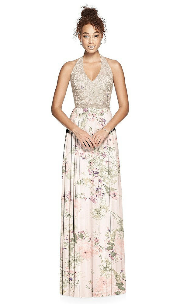 Front View - Blush Garden & Cameo Studio Design Collection 4512 Full Length Halter Top Bridesmaid Dress