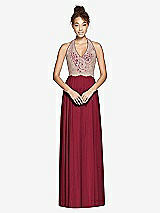 Front View Thumbnail - Burgundy & Cameo Studio Design Collection 4512 Full Length Halter Top Bridesmaid Dress