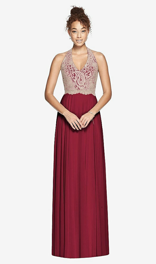 Front View - Burgundy & Cameo Studio Design Collection 4512 Full Length Halter Top Bridesmaid Dress