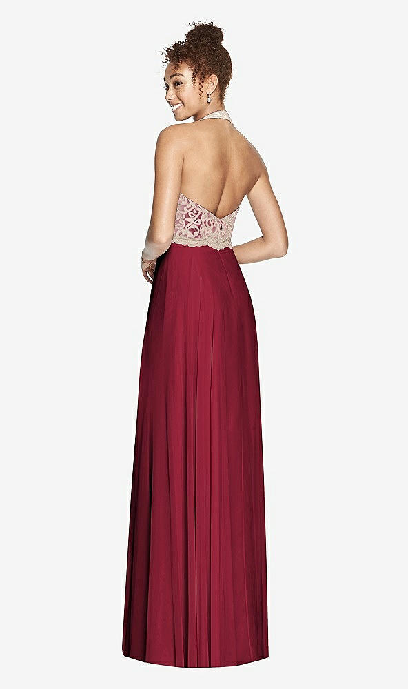 Back View - Burgundy & Cameo Studio Design Collection 4512 Full Length Halter Top Bridesmaid Dress