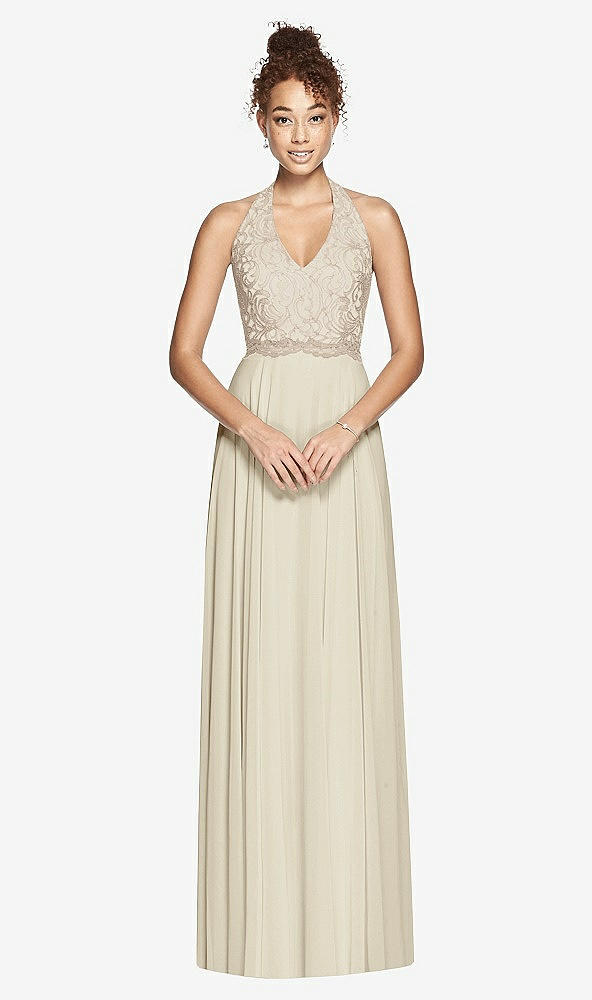 Front View - Champagne & Cameo Studio Design Collection 4512 Full Length Halter Top Bridesmaid Dress