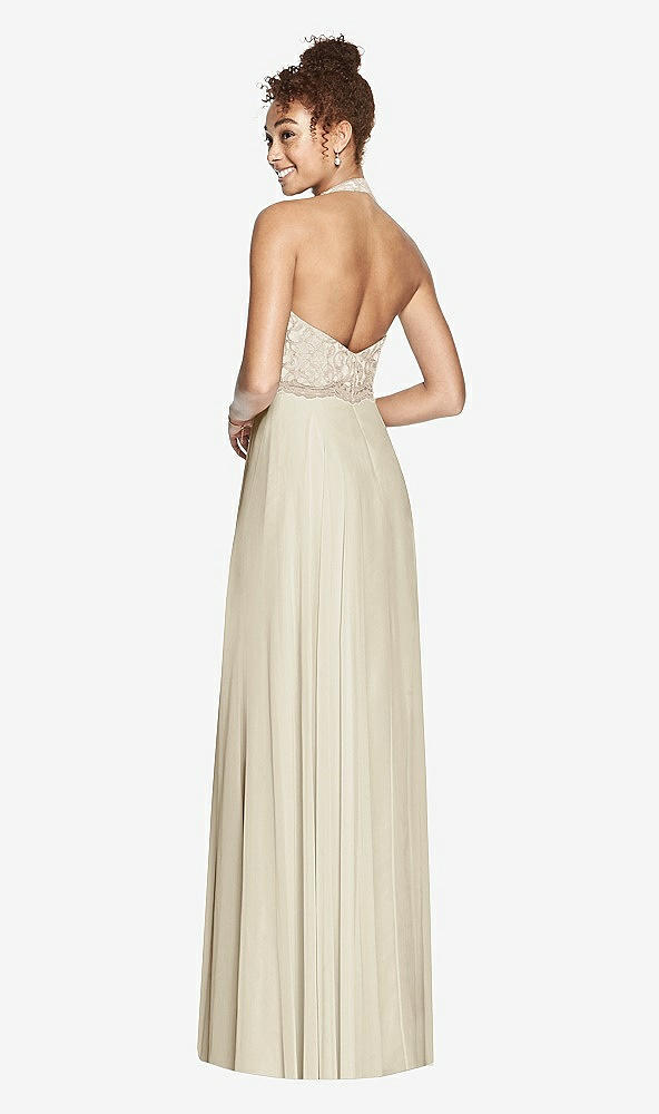Back View - Champagne & Cameo Studio Design Collection 4512 Full Length Halter Top Bridesmaid Dress