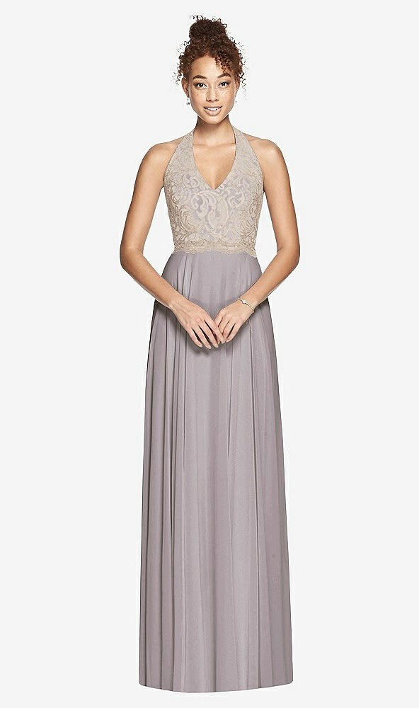 Front View - Cashmere Gray & Cameo Studio Design Collection 4512 Full Length Halter Top Bridesmaid Dress