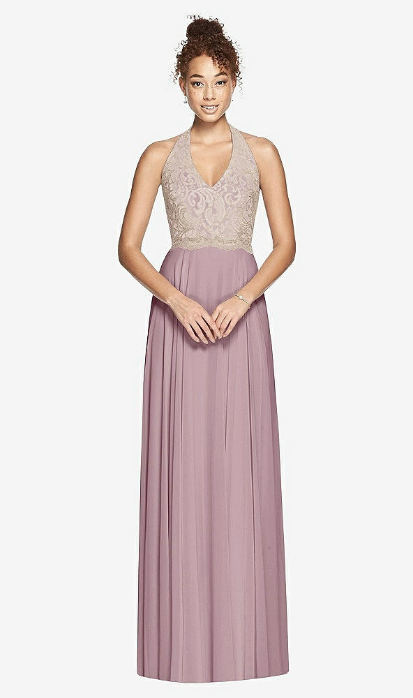 Front View - Dusty Rose & Cameo Studio Design Collection 4512 Full Length Halter Top Bridesmaid Dress