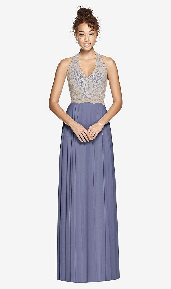 Front View - French Blue & Cameo Studio Design Collection 4512 Full Length Halter Top Bridesmaid Dress