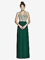 Front View Thumbnail - Hunter Green & Cameo Studio Design Collection 4512 Full Length Halter Top Bridesmaid Dress