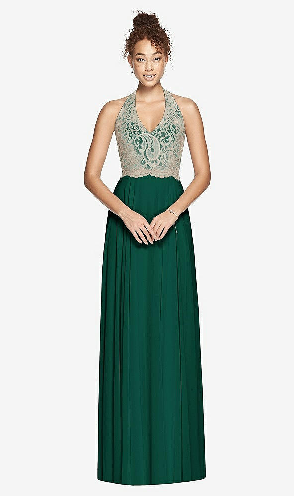 Front View - Hunter Green & Cameo Studio Design Collection 4512 Full Length Halter Top Bridesmaid Dress
