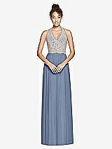Front View Thumbnail - Larkspur Blue & Cameo Studio Design Collection 4512 Full Length Halter Top Bridesmaid Dress