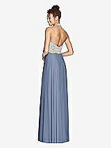 Rear View Thumbnail - Larkspur Blue & Cameo Studio Design Collection 4512 Full Length Halter Top Bridesmaid Dress
