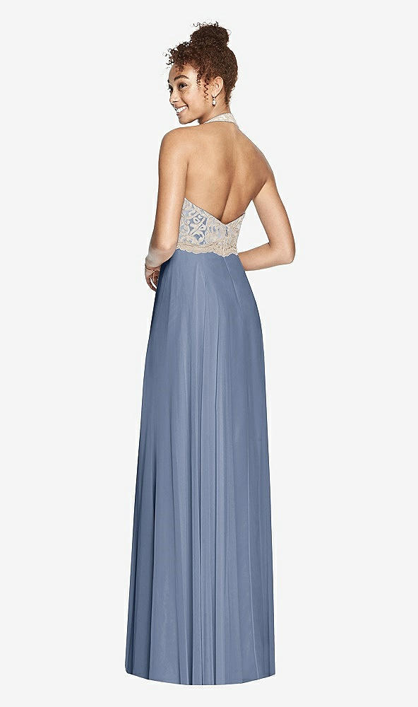 Back View - Larkspur Blue & Cameo Studio Design Collection 4512 Full Length Halter Top Bridesmaid Dress