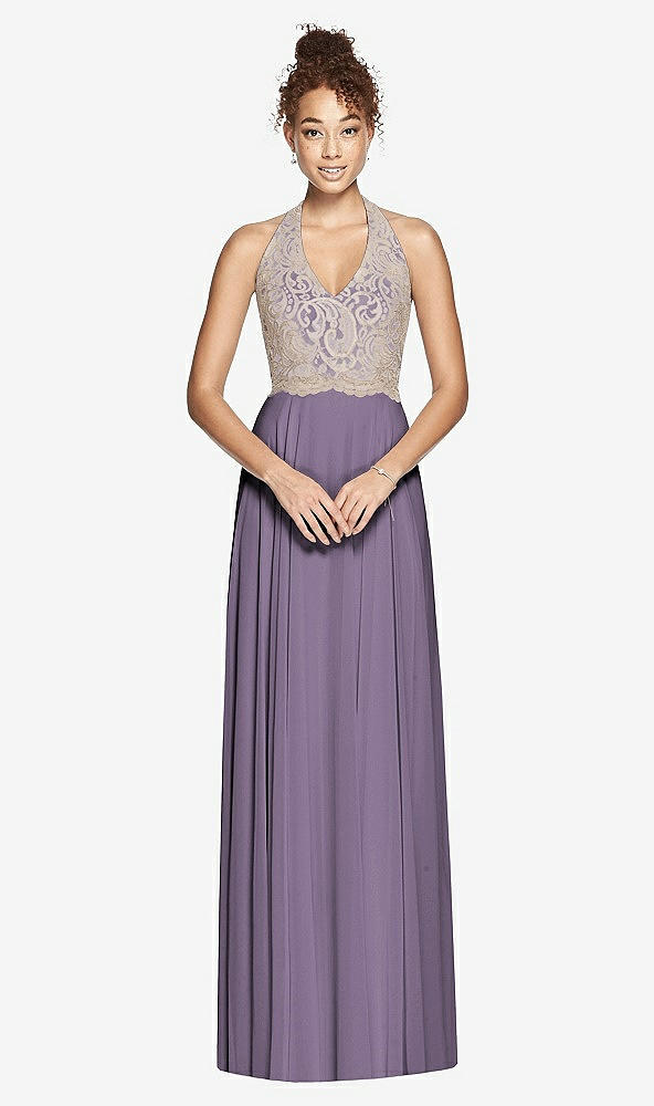 Front View - Lavender & Cameo Studio Design Collection 4512 Full Length Halter Top Bridesmaid Dress