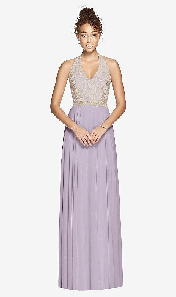 Front View - Lilac Haze & Cameo Studio Design Collection 4512 Full Length Halter Top Bridesmaid Dress