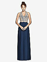 Front View Thumbnail - Midnight Navy & Cameo Studio Design Collection 4512 Full Length Halter Top Bridesmaid Dress