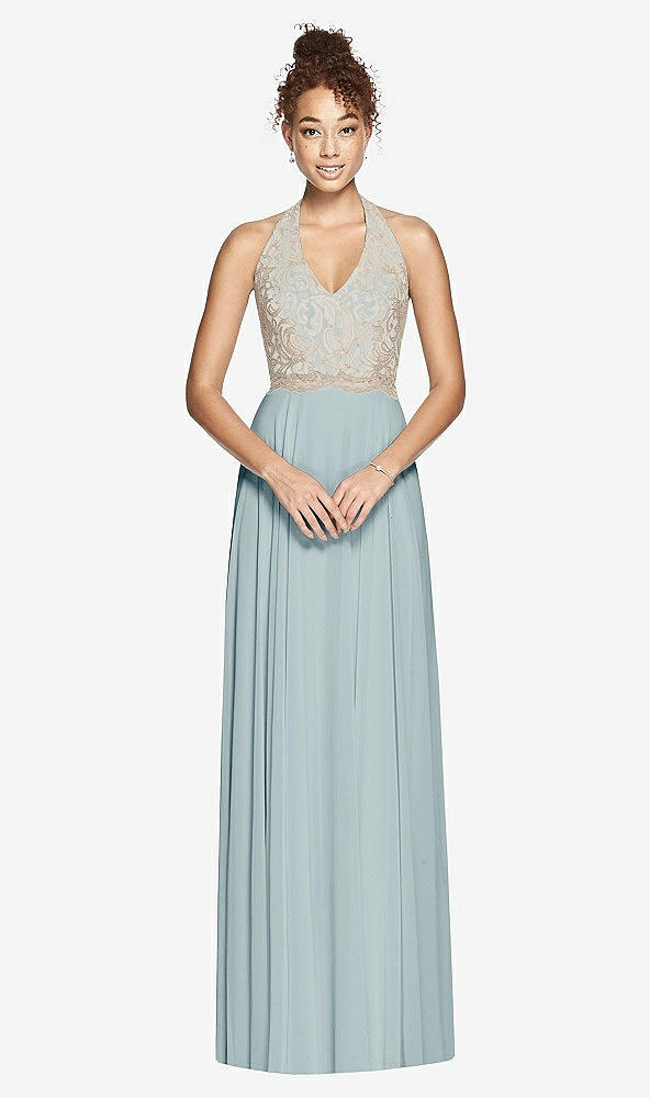 Front View - Morning Sky & Cameo Studio Design Collection 4512 Full Length Halter Top Bridesmaid Dress